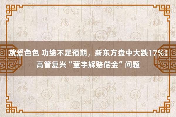 就爱色色 功绩不足预期，新东方盘中大跌17%！高管复兴“董宇辉赔偿金”问题