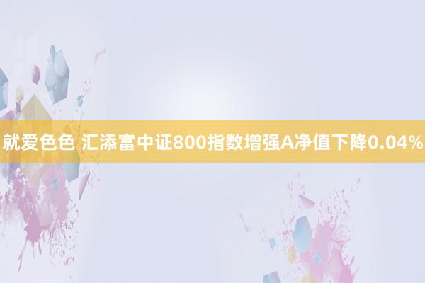 就爱色色 汇添富中证800指数增强A净值下降0.04%